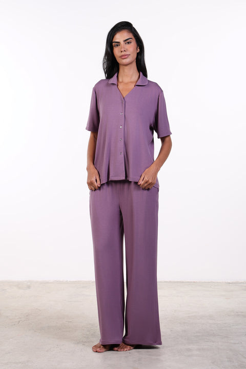 PYJAMA HALF SLEEVES SET — WOMENS PURPLE