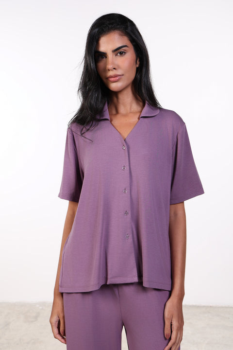 PYJAMA TOP HALF SLEEVES — WOMENS PURPLE