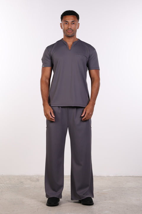 THE NOTCH-NECK SCRUB TOP  — MENS GREY