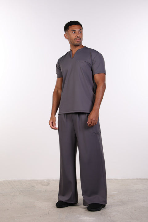 THE NOTCH-NECK SCRUB TOP  — MENS GREY