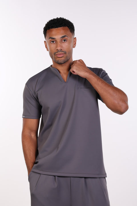 THE NOTCH-NECK SCRUB TOP  — MENS GREY