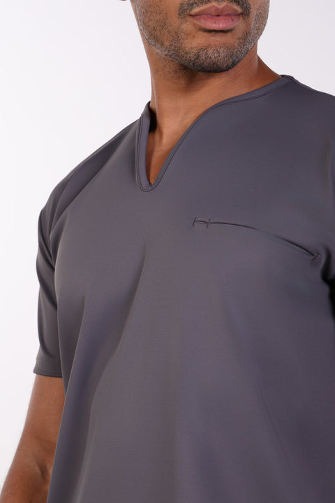 THE NOTCH-NECK SCRUB TOP  — MENS GREY