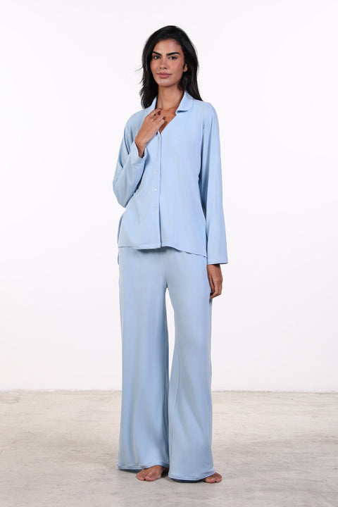 PYJAMA FULL SLEEVES SET — WOMENS SKY BLUE
