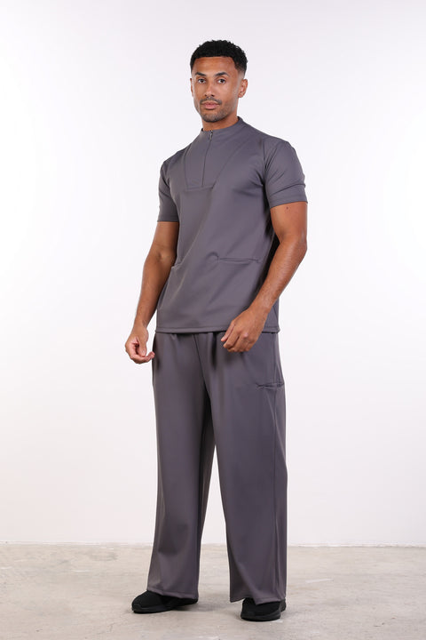 PALMA HIGH-NECK SCRUB SHIRT  — MENS GREY