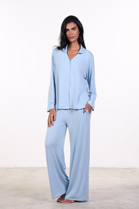 PYJAMA FULL SLEEVES SET — WOMENS SKY BLUE