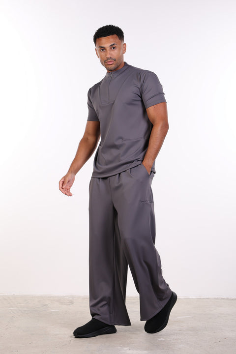 PALMA HIGH-NECK SCRUB SHIRT  — MENS GREY