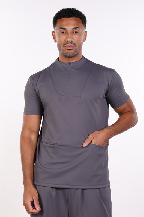 PALMA HIGH-NECK SCRUB SHIRT  — MENS GREY