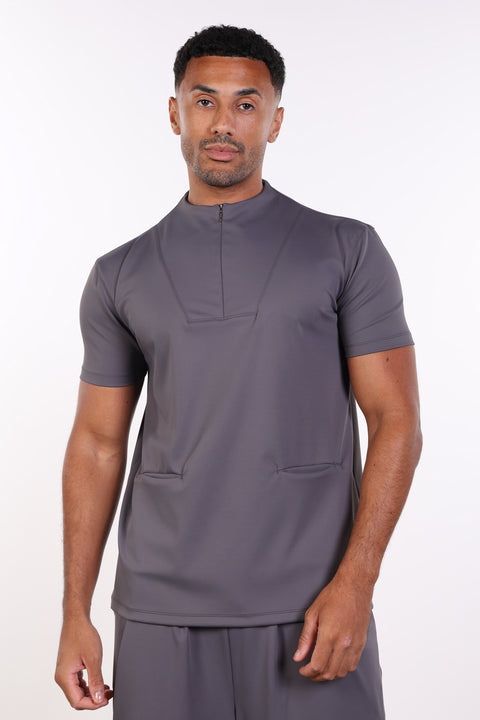 PALMA HIGH-NECK SCRUB SHIRT  — MENS GREY