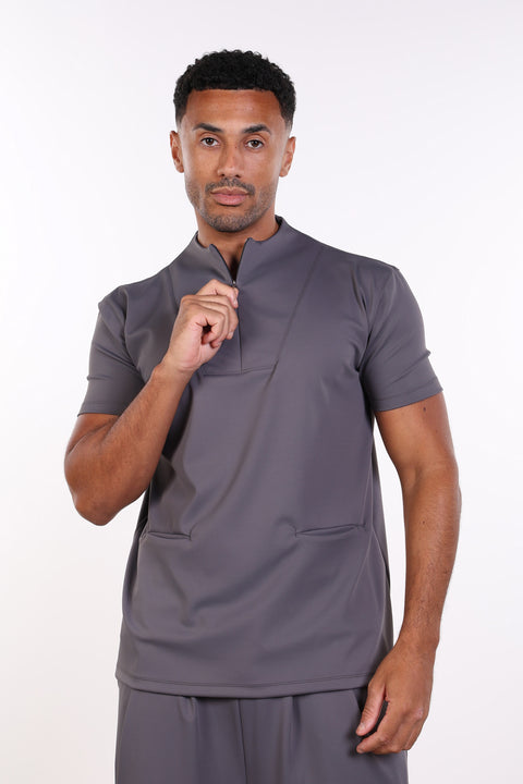 PALMA HIGH-NECK SCRUB SHIRT  — MENS GREY