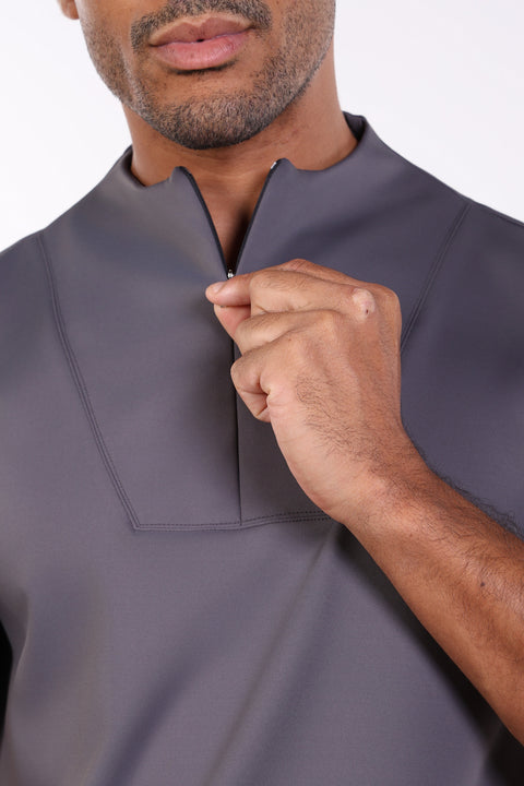 PALMA HIGH-NECK SCRUB SHIRT  — MENS GREY