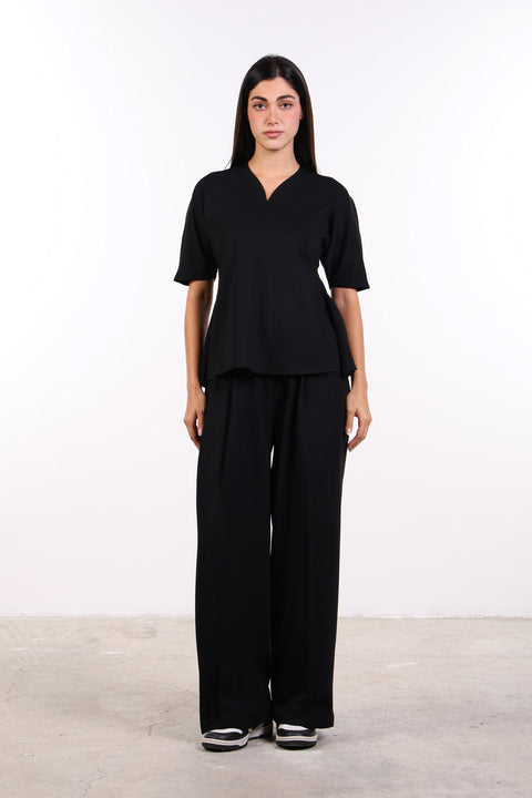 THE TRAVEL WEAR PEPLUM SHIRT — WOMENS BLACK