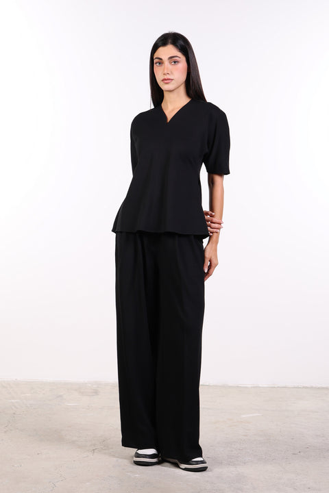 THE TRAVEL WEAR PEPLUM SHIRT — WOMENS BLACK