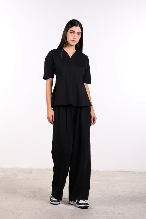 THE TRAVEL WEAR PEPLUM SHIRT — WOMENS BLACK