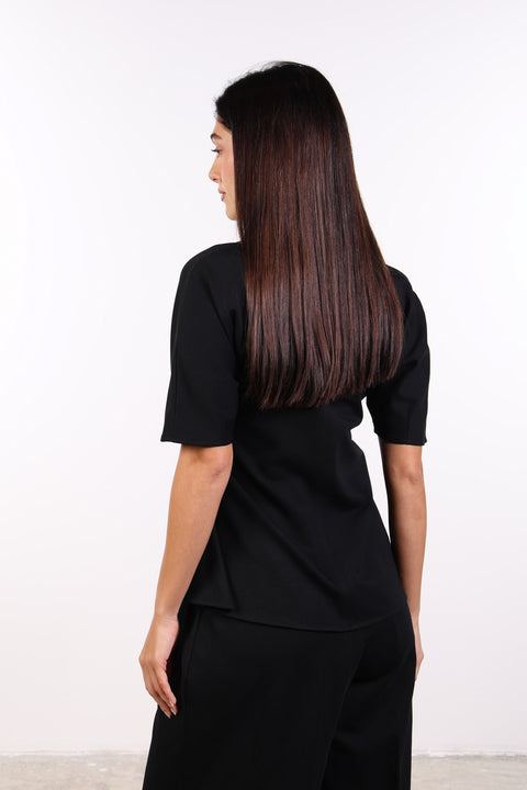THE TRAVEL WEAR PEPLUM SHIRT — WOMENS BLACK