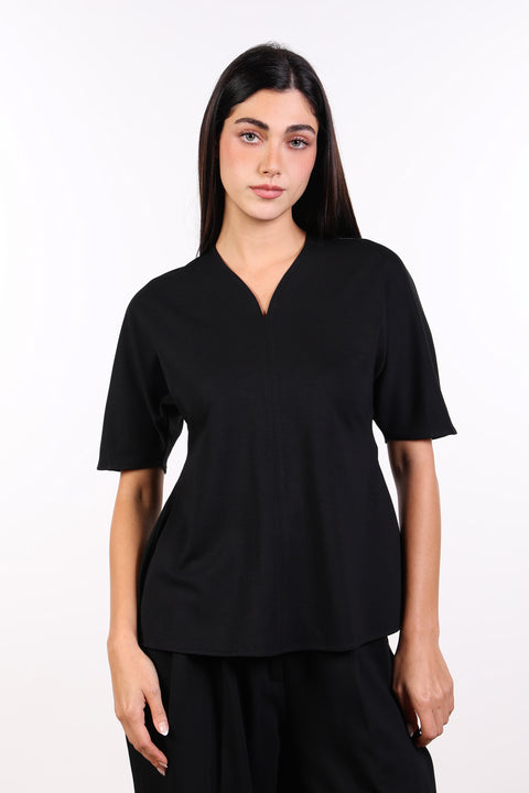 THE TRAVEL WEAR PEPLUM SHIRT — WOMENS BLACK