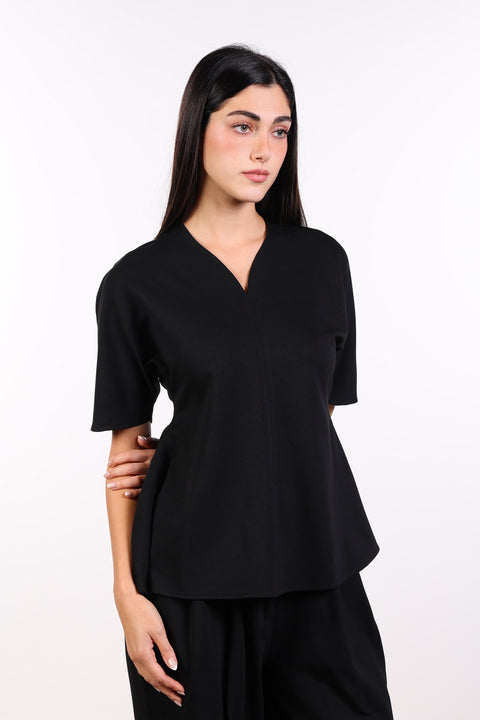 THE TRAVEL WEAR PEPLUM SHIRT — WOMENS BLACK