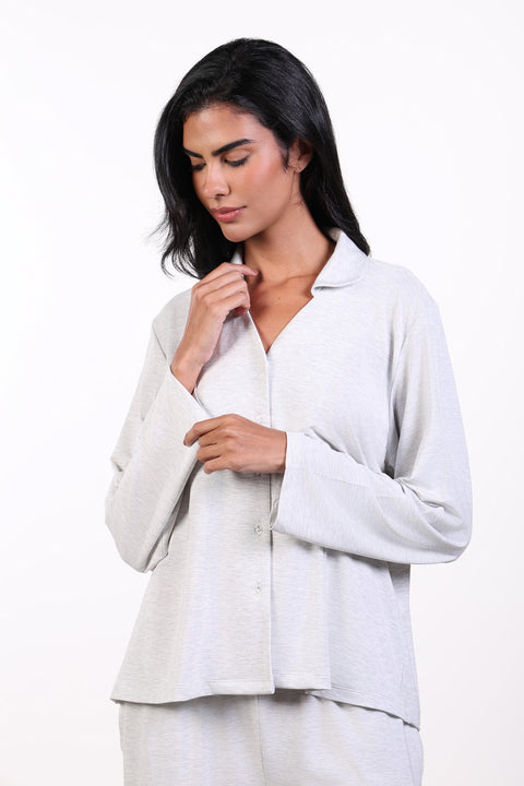 PYJAMA TOP FULL SLEEVES — WOMENS CLOUD GREY