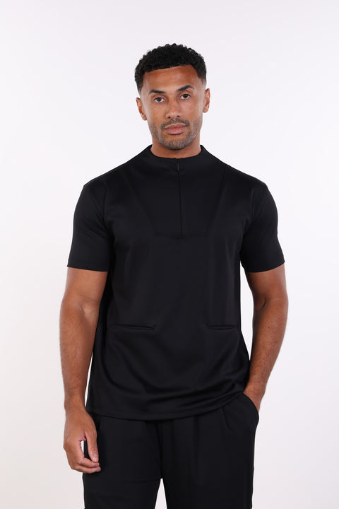 PALMA HIGH-NECK SCRUB SHIRT  — MENS BLACK