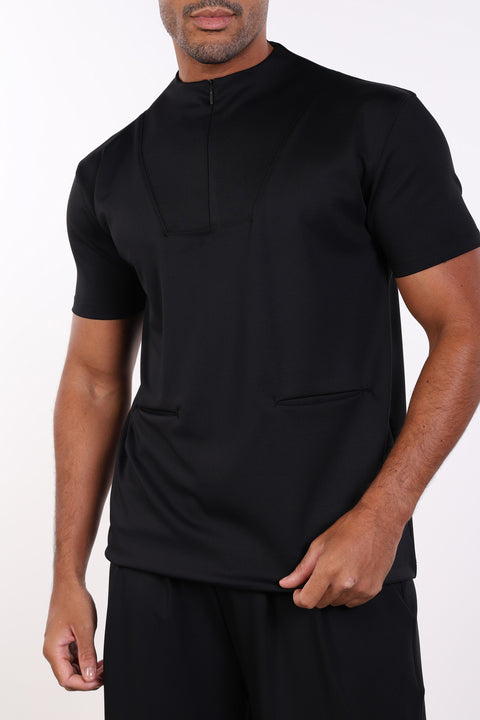 PALMA HIGH-NECK SCRUB SHIRT  — MENS BLACK