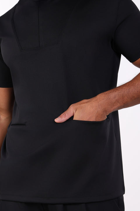 PALMA HIGH-NECK SCRUB SHIRT  — MENS BLACK