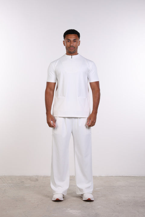 PALMA HIGH-NECK SCRUB SHIRT  — MENS WHITE