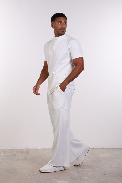 PALMA HIGH-NECK SCRUB SHIRT  — MENS WHITE