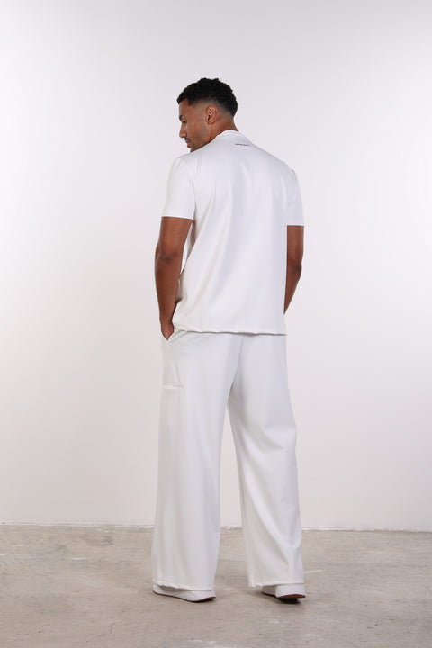 PALMA HIGH-NECK SCRUB SHIRT  — MENS WHITE
