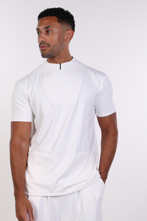 PALMA HIGH-NECK SCRUB SHIRT  — MENS WHITE