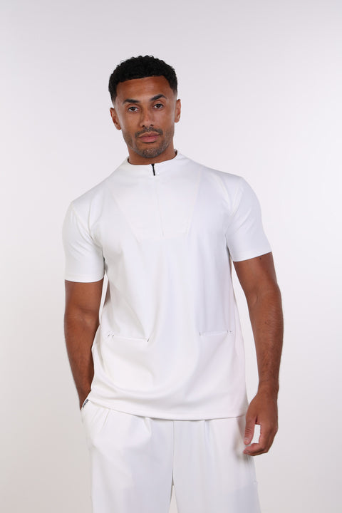 PALMA HIGH-NECK SCRUB SHIRT  — MENS WHITE