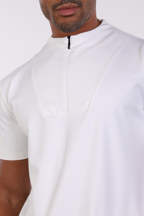 PALMA HIGH-NECK SCRUB SHIRT  — MENS WHITE