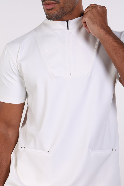 PALMA HIGH-NECK SCRUB SHIRT  — MENS WHITE