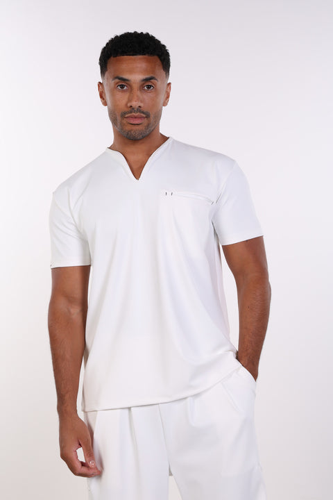 THE NOTCH-NECK SCRUB TOP  — MENS WHITE