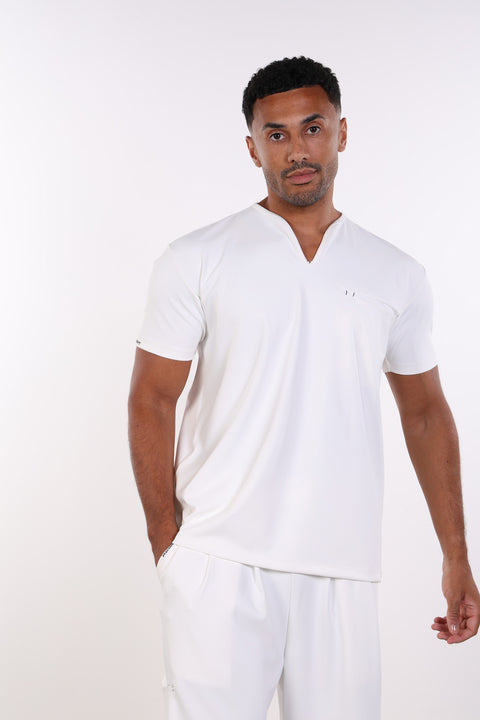 THE NOTCH-NECK SCRUB TOP  — MENS WHITE