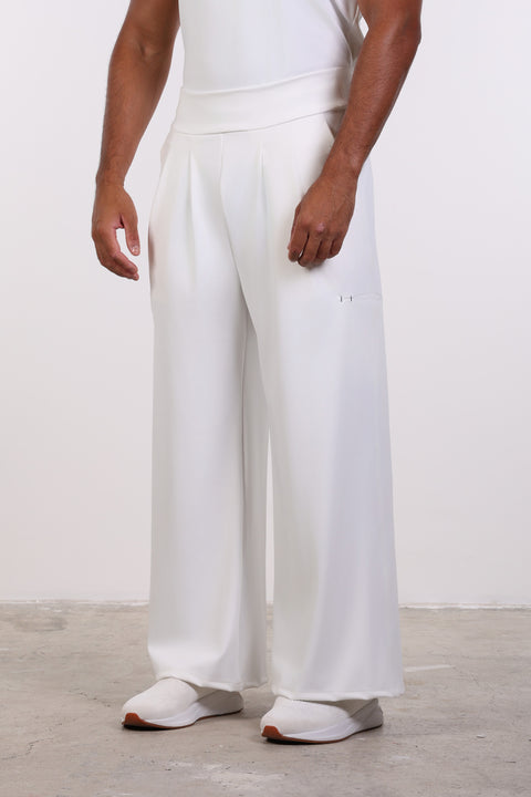 THE DOUBLE-PLEAT SCRUB PANTS  — MENS WHITE