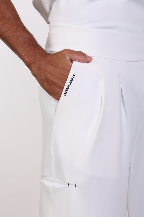THE DOUBLE-PLEAT SCRUB PANTS  — MENS WHITE