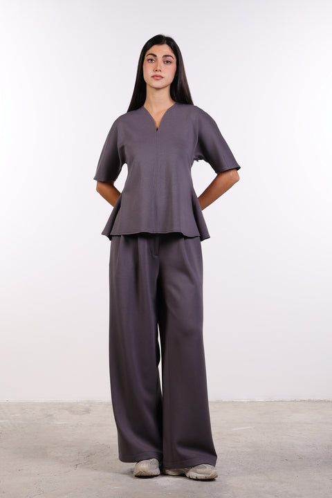 THE TRAVEL WEAR PEPLUM SHIRT — WOMENS GREY