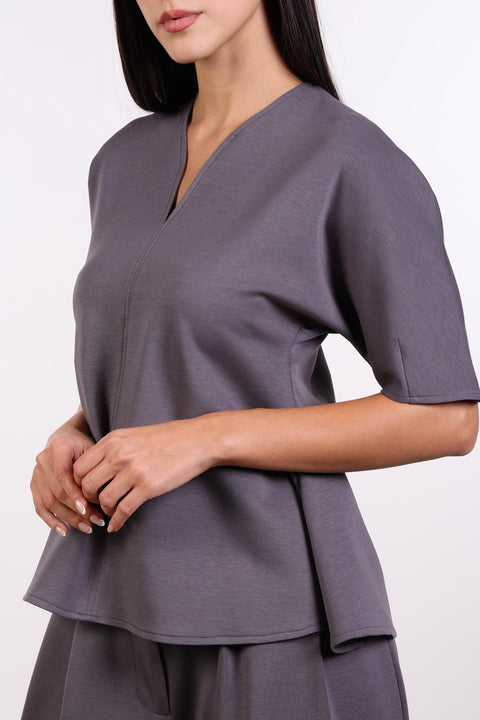 THE TRAVEL WEAR PEPLUM SHIRT — WOMENS GREY