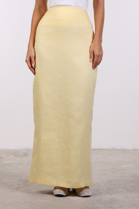 PENCIL LINEN SKIRT — WOMENS YELLOW