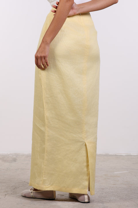 PENCIL LINEN SKIRT — WOMENS YELLOW