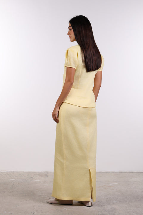 PENCIL LINEN SKIRT — WOMENS YELLOW