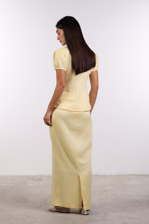 TIE-NECK LINEN SHIRT — WOMENS YELLOW