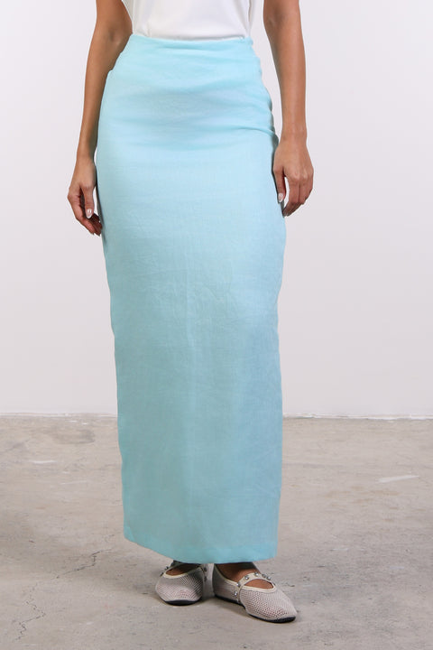PENCIL LINEN SKIRT — WOMENS TEAL