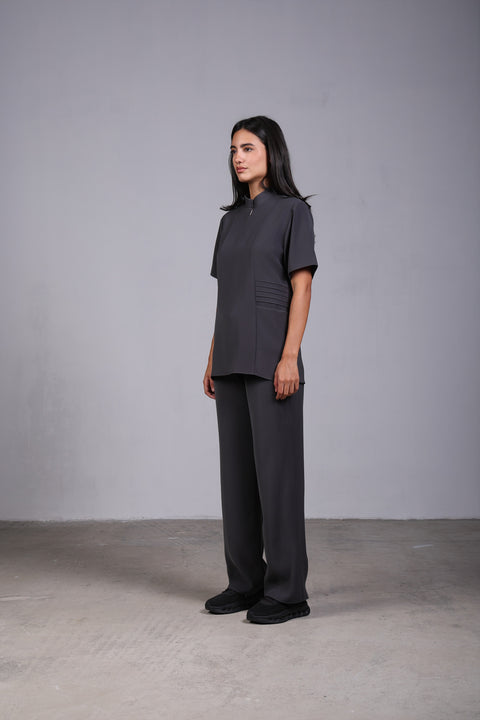 SHARK SHIRT HALF SLEEVES SET — WOMENS GREY