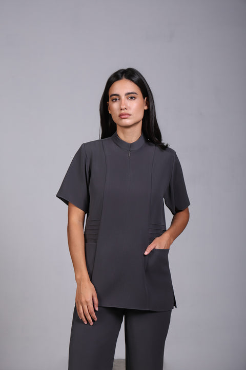 SHARK SHIRT HALF SLEEVES SET — WOMENS GREY