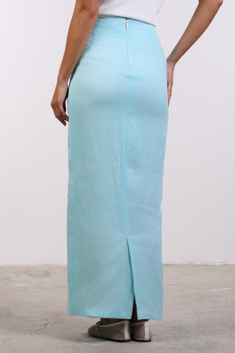 PENCIL LINEN SKIRT — WOMENS TEAL