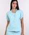 TIE-NECK LINEN SHIRT — WOMENS TEAL