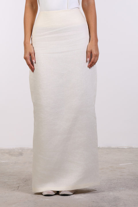 PENCIL LINEN SKIRT — WOMENS OFF WHITE