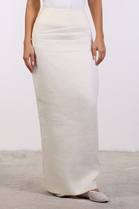 PENCIL LINEN SKIRT — WOMENS OFF WHITE