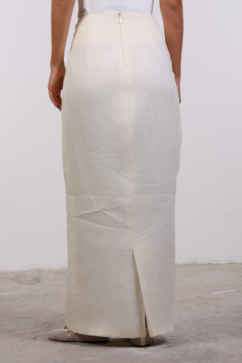 PENCIL LINEN SKIRT — WOMENS OFF WHITE