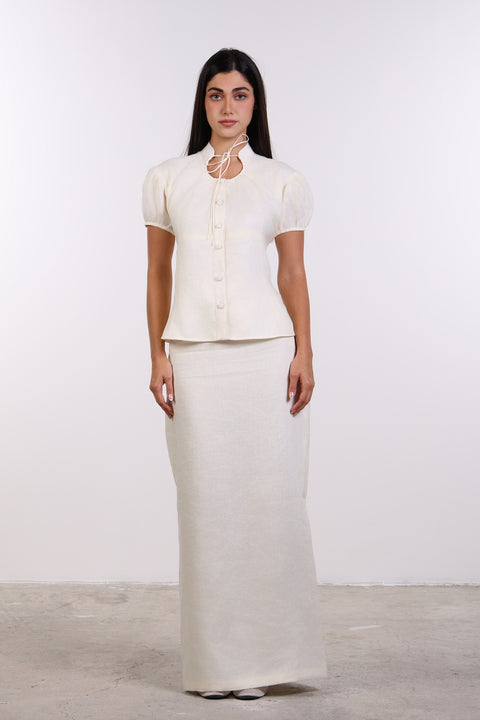 PENCIL LINEN SKIRT — WOMENS OFF WHITE